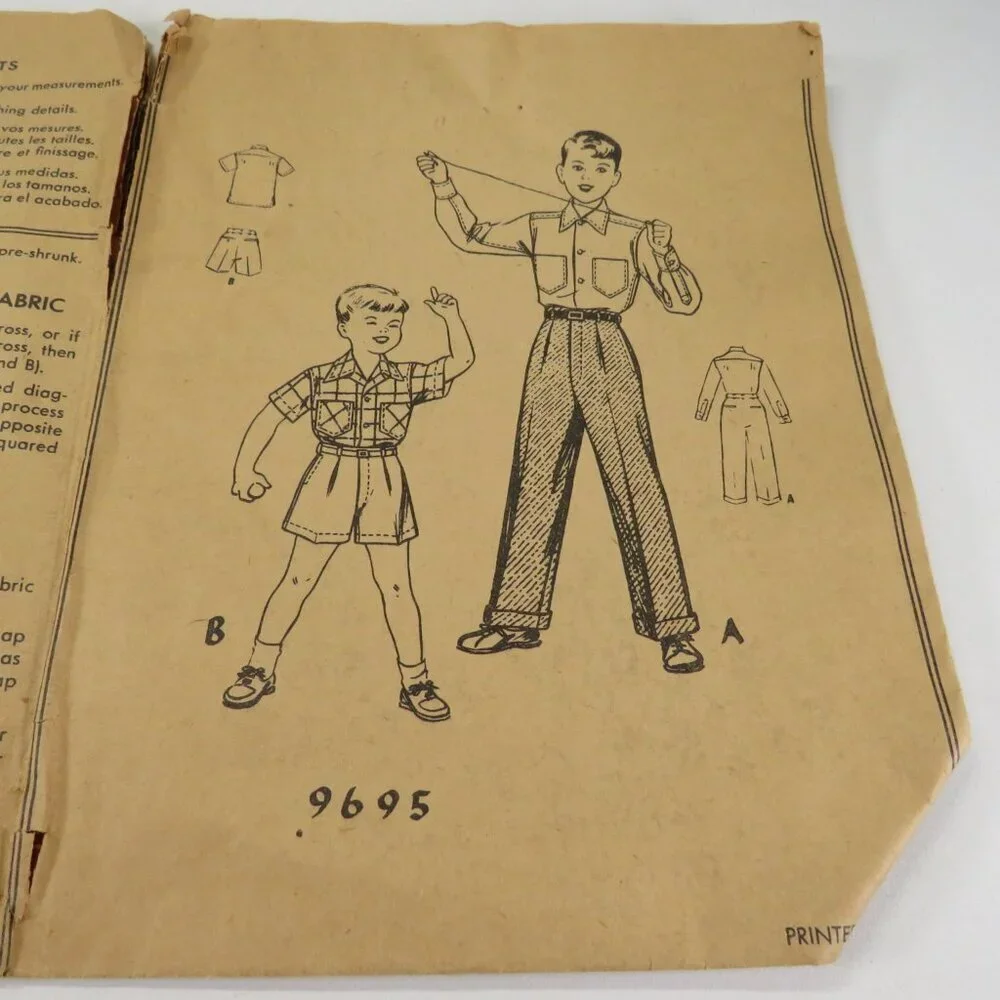 McCalls 9695 clothing pattern (complete) Boys slacks - pants, shirt, shorts